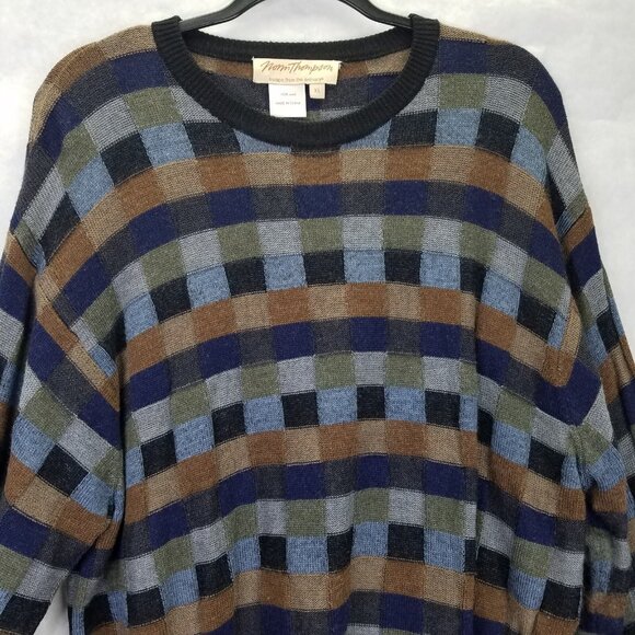 Norm Thompson Wool Sweater Men's XL Colorful 3-D Knit Square Pullover Crewneck - Picture 4 of 11